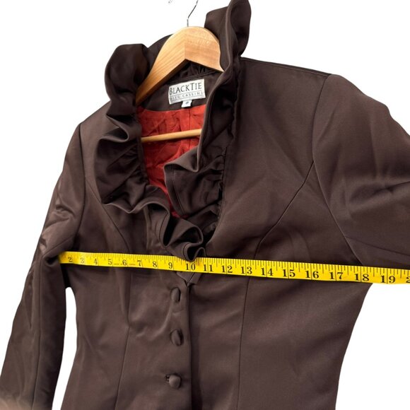 Vtg BlackTie Oleg Cassini Blazer Jacket Womens Ruffle Collar Button Front Size 8 - Picture 8 of 12